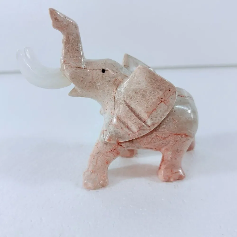 Vintage Onyx Marble Stone Elephant Figurine Trunk Up Luck Statue Hand Carved